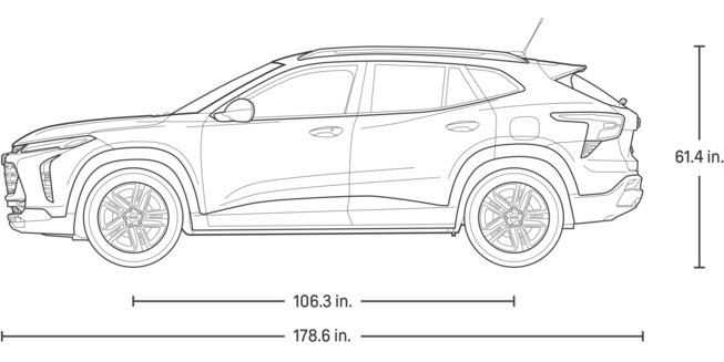 트랙스 크로스오버 전장, 전폭, 전고, 휠베이스 출처. Chevrolet.com