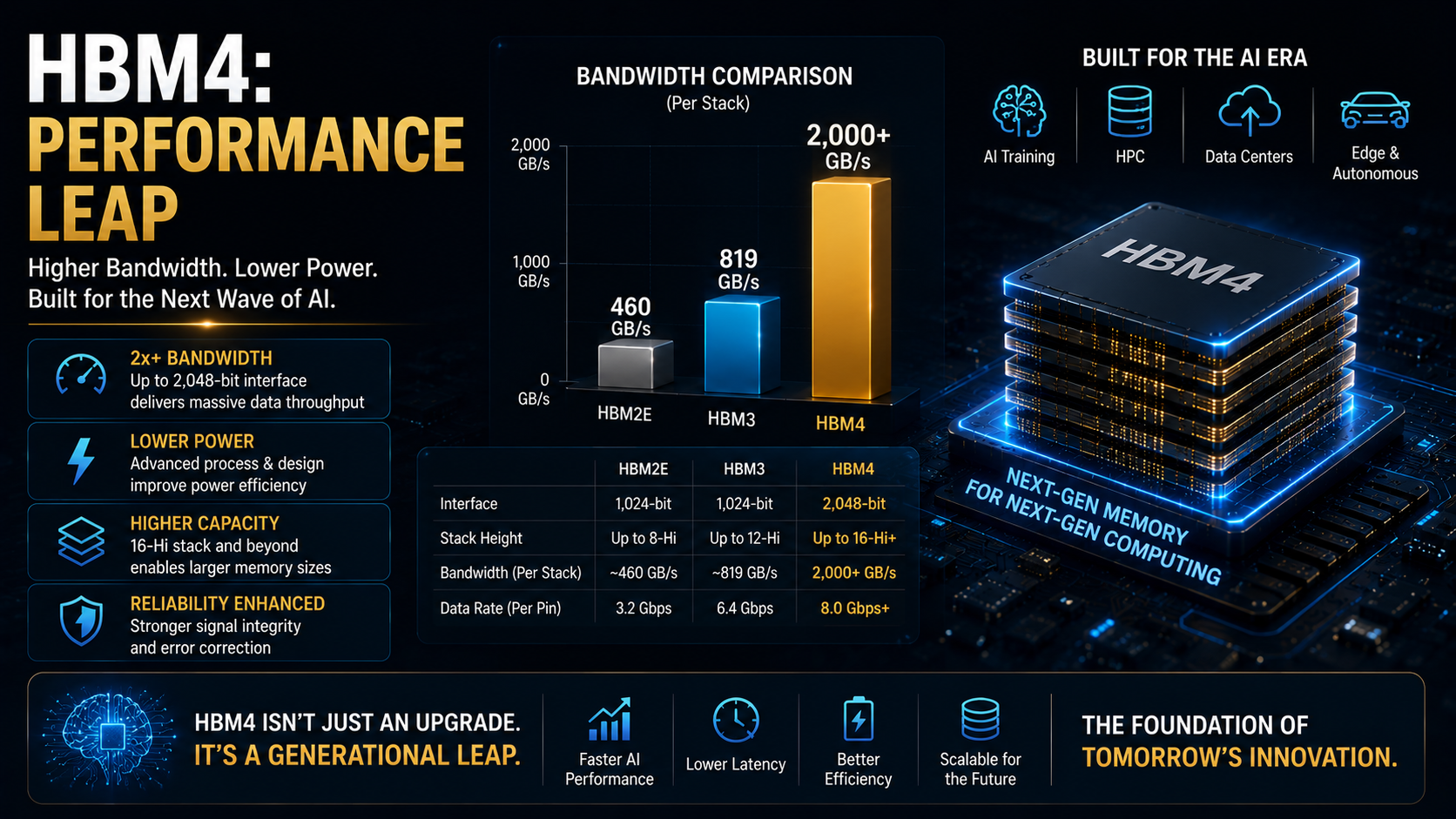 Custom HBM4 memory featuring advanced logic base dies developed with foundry partners.