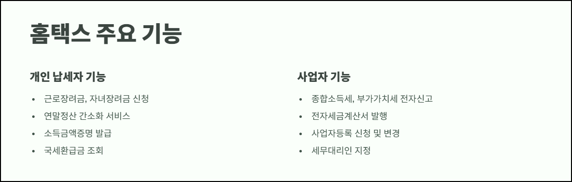 홈택스에서 가능한 기능