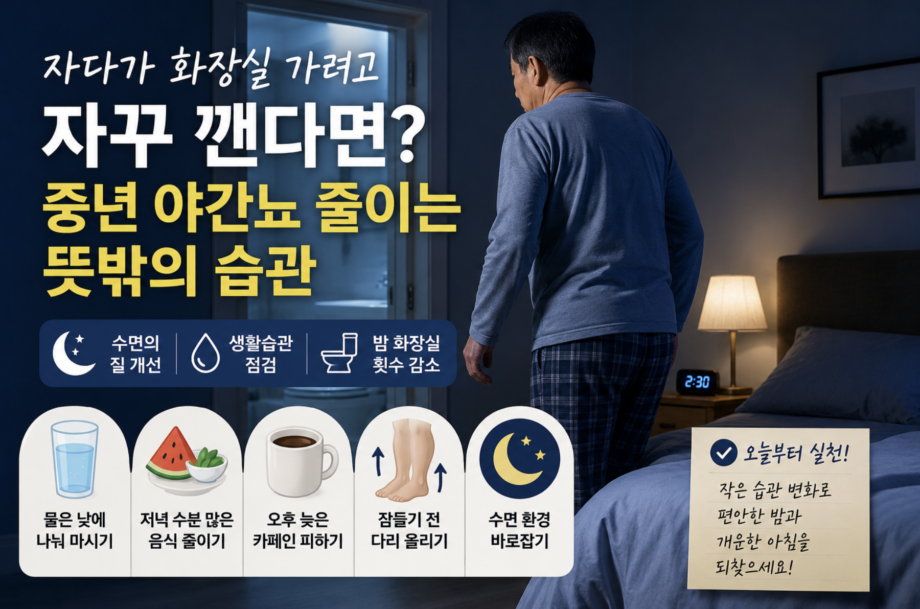 자다가 화장실 가려고 자꾸 깬다면? 중년 야간뇨 줄이는 뜻밖의 습관