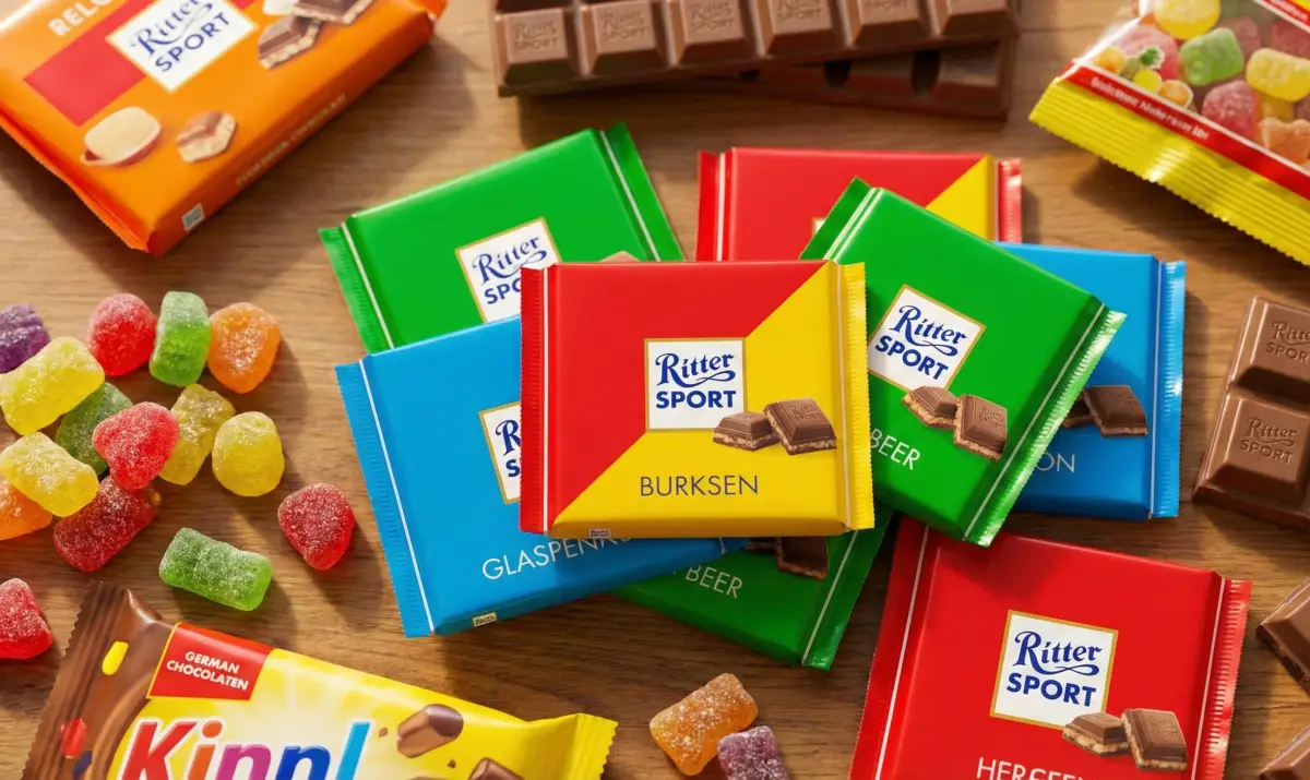 뮌헨 마트에서 만날 수 있는 형형색색의 리터 스포트 초콜릿과 다양한 간식들