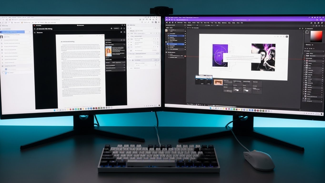 AI 글쓰기 도구와 디자인 플랫폼을 동시에 활용하여 작업 효율을 극대화한 전문가의 작업 환경