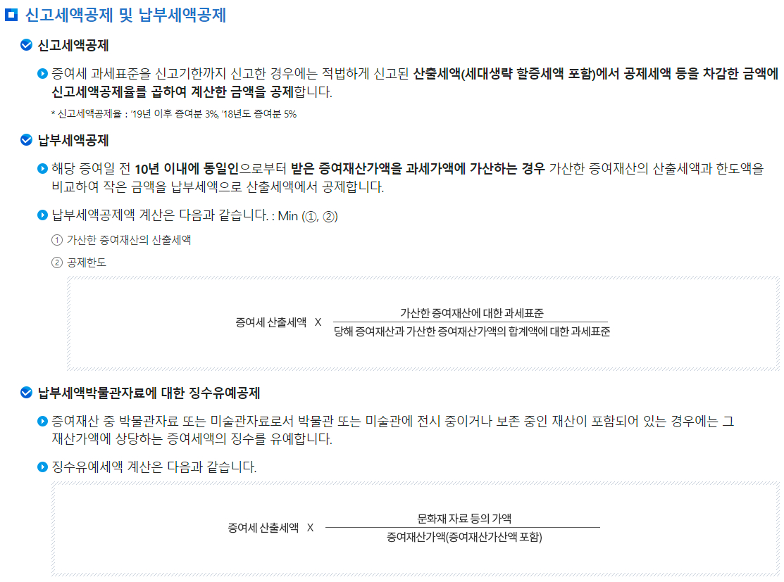 증여세 신고세액공제 및 납부세액공제