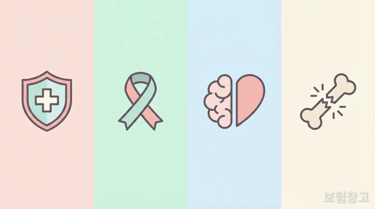 사회초년생 필수 보험 종류를 나타내는 그래픽 아이콘