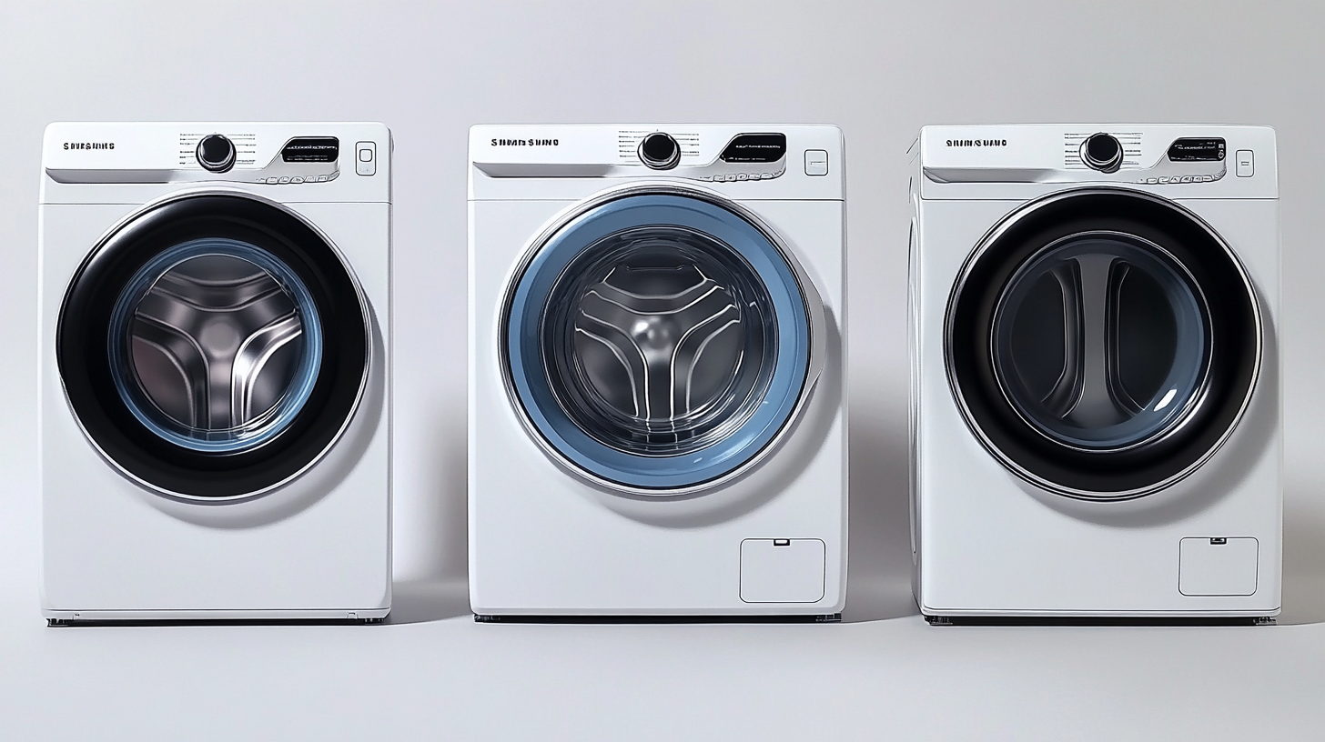 삼성 세탁기 모델 WF24T8000KV, WF24T8500KV, WF2520HDEED의 나란한 비교, 독특한 기능과 장점이 돋보이는 전문적인 프레젠테이션 이미지