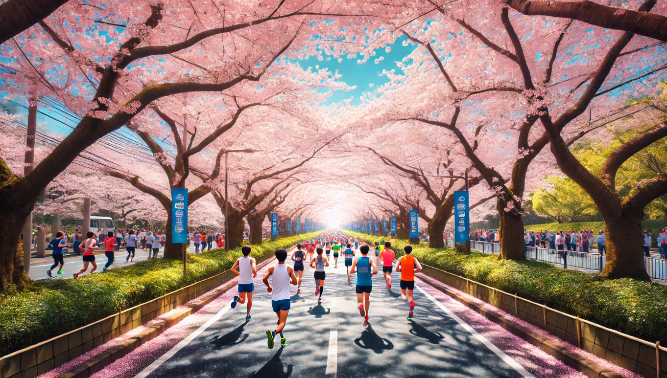 벚꽃 마라톤 대회를 형상화한 이미지