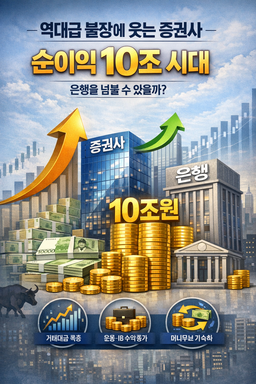 역대급 불장에 웃는 증권사&hellip;순이익 10조 시대, 은행을 넘볼 수 있을까