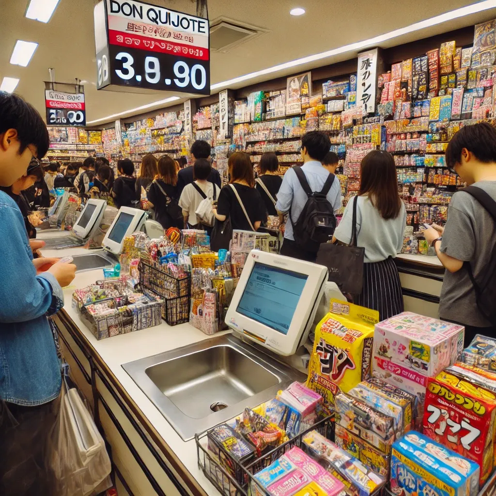 일본 돈키호테 매장의 붐비는 계산대