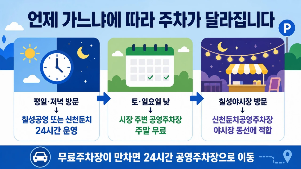 칠성시장 평일 저녁 주말 낮 야시장 방문시간별 공영주차장 선택 가이드