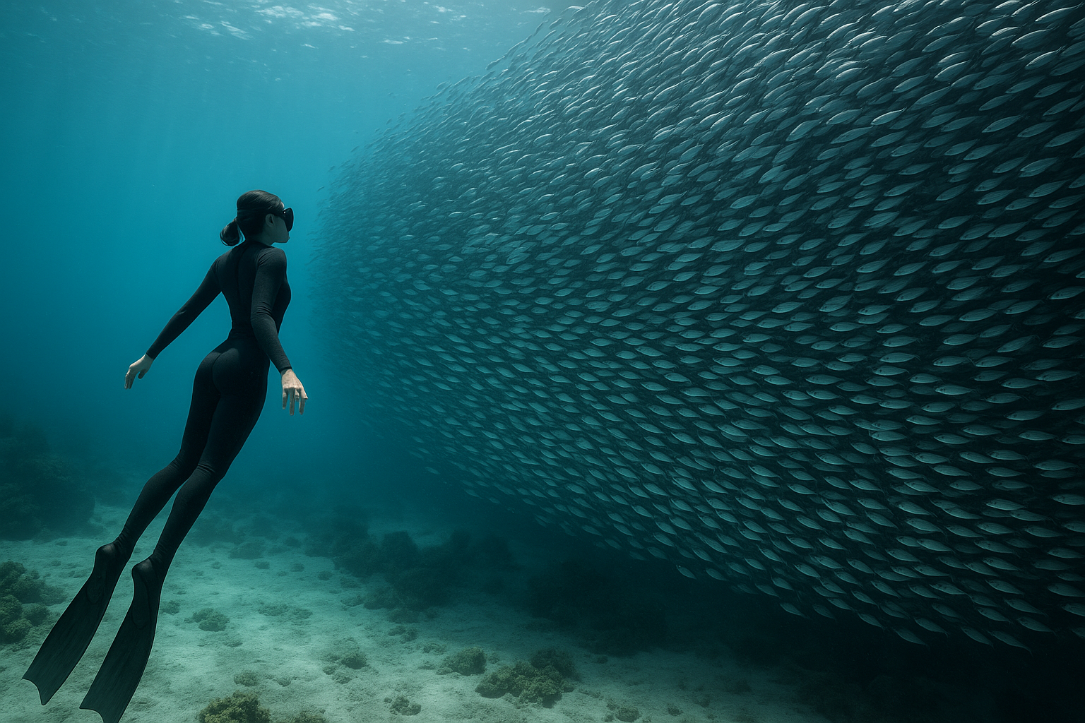 모아보알에서 프리다이빙 하며 정어리떼를 만난 사진
