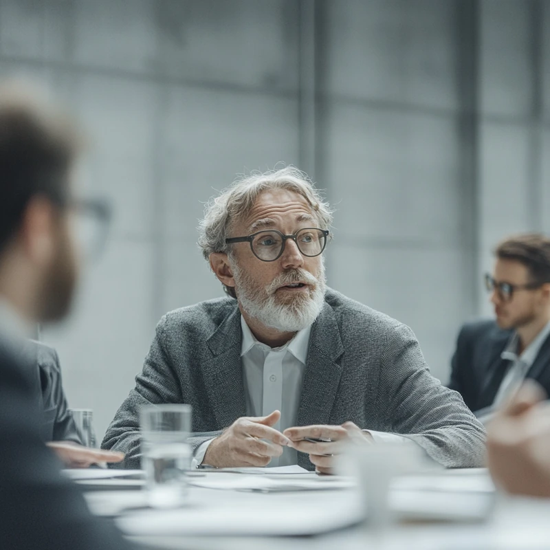 투자자들이 회사 회의 환경에서 레버리지 ETF의 위험과 이익을 활발히 논의하는 상황을 묘사합니다. 중립적인 조명 아래 역동적인 구성과 통찰력 있는 표현으로 포착되었습니다.