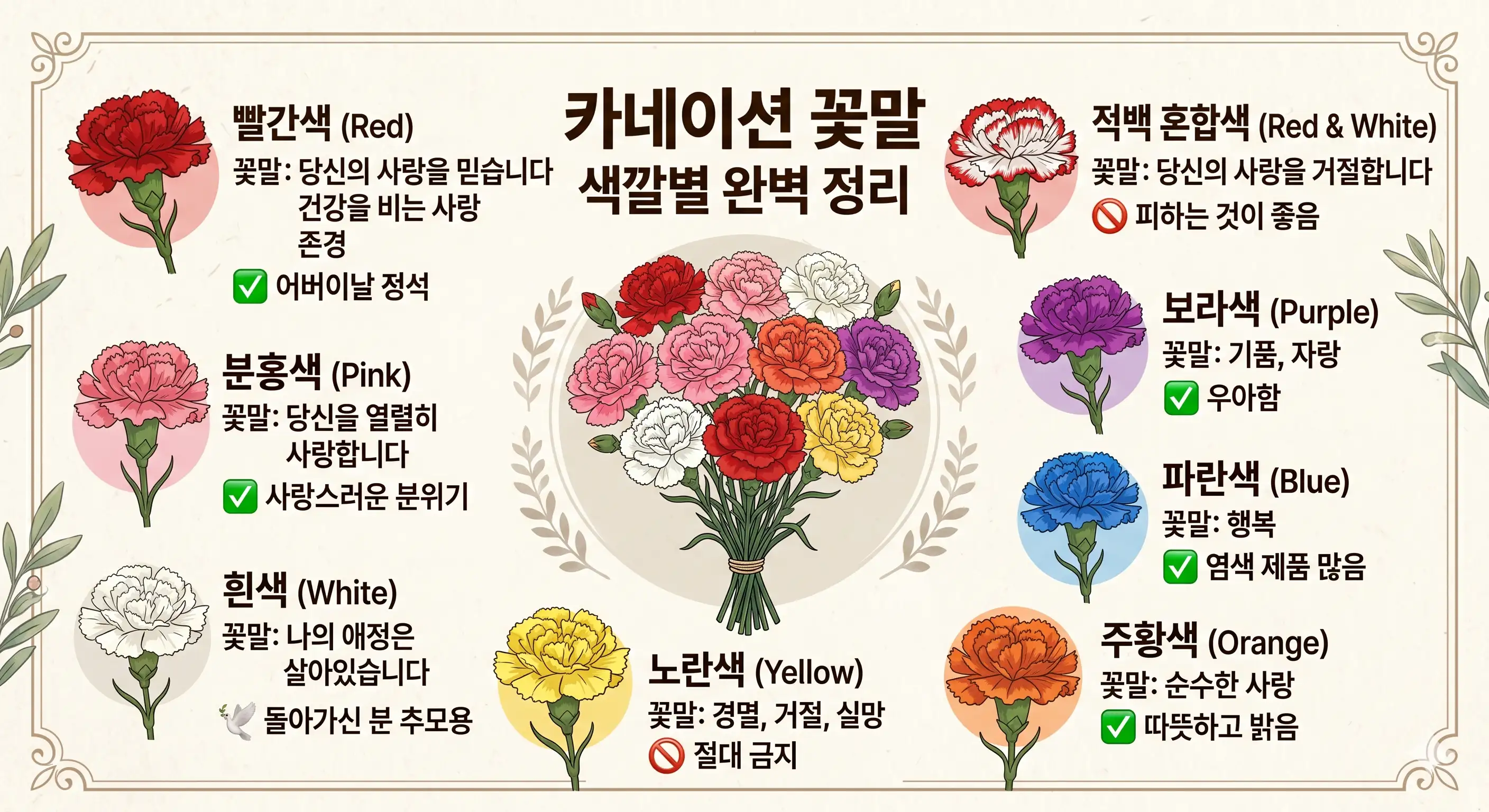 카네이션 꽃말 색깔별 완벽 정리 이미지