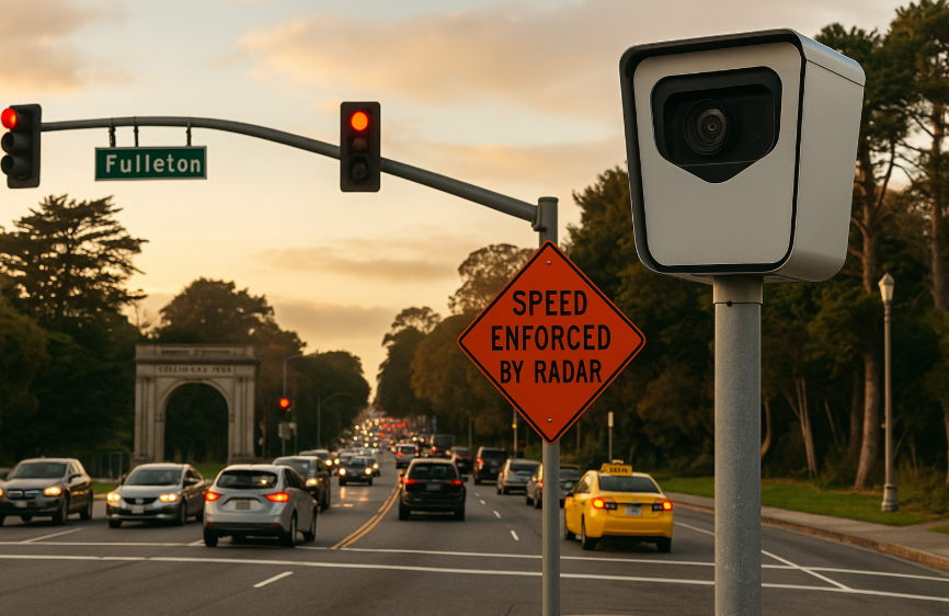 샌프란시스코 골든게이트 파크 인근 도로에 설치된 고정형 과속 단속 카메라 이미지