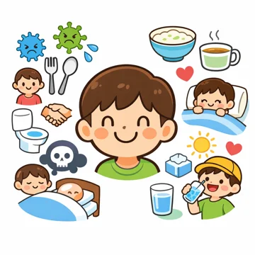 바이러스성 장염 전염 경로와 회복 관리 기준을 시각적으로 정리한 이미지14