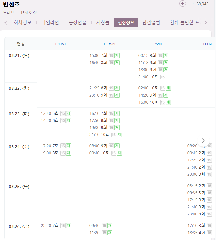 빈센조 9회 재방송 다시보기 편성표 방송시간 tvN 드라마 회차정보 방송시간 날짜