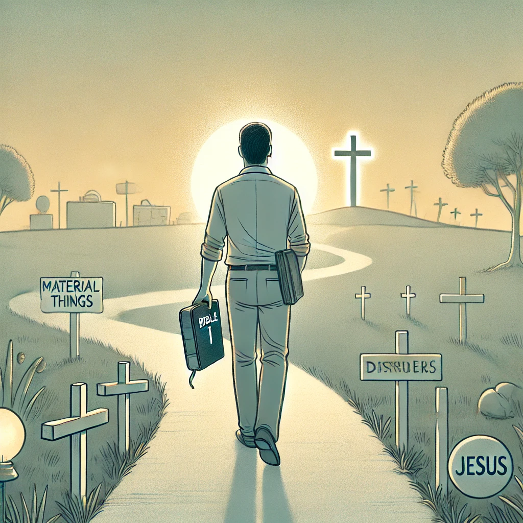Here is an image representing the effort to make Christ&rsquo;s work a priority&amp;#44; based on Philippians 2:21. The person is shown walking with determination&amp;#44; moving past distractions&amp;#44; and focusing on Christ&amp;#39;s mission. This visual expresses the dedication to living according to Jesus&amp;#39; calling above personal concerns.