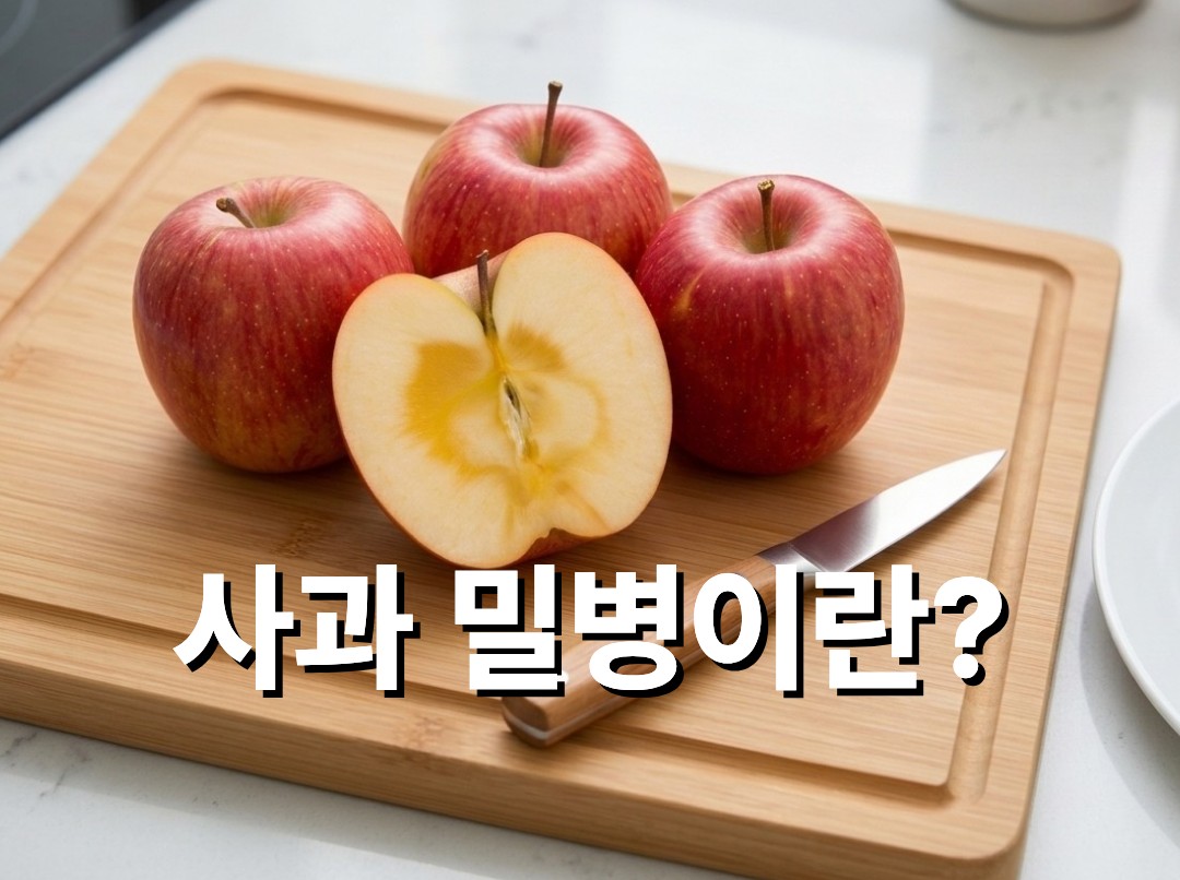 사과 단면에서 밀병(꿀사과) 현상이 나타난 모습