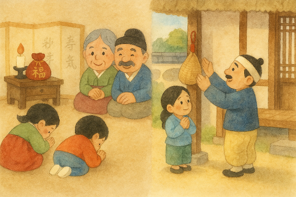 설날 세배하기, 복조리 걸기 이미지