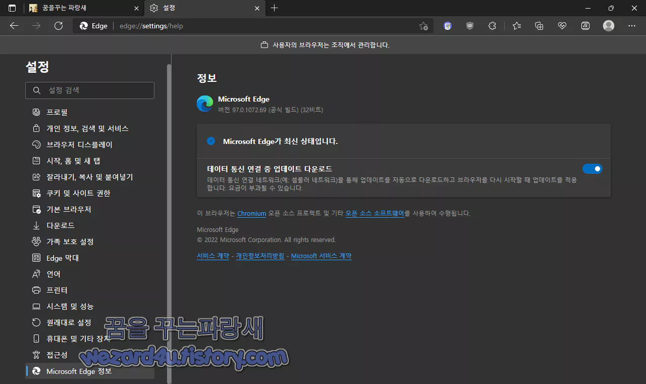 Microsoft Edge(마이크로소프트 엣지) 97.0.1072.69 보안 업데이트