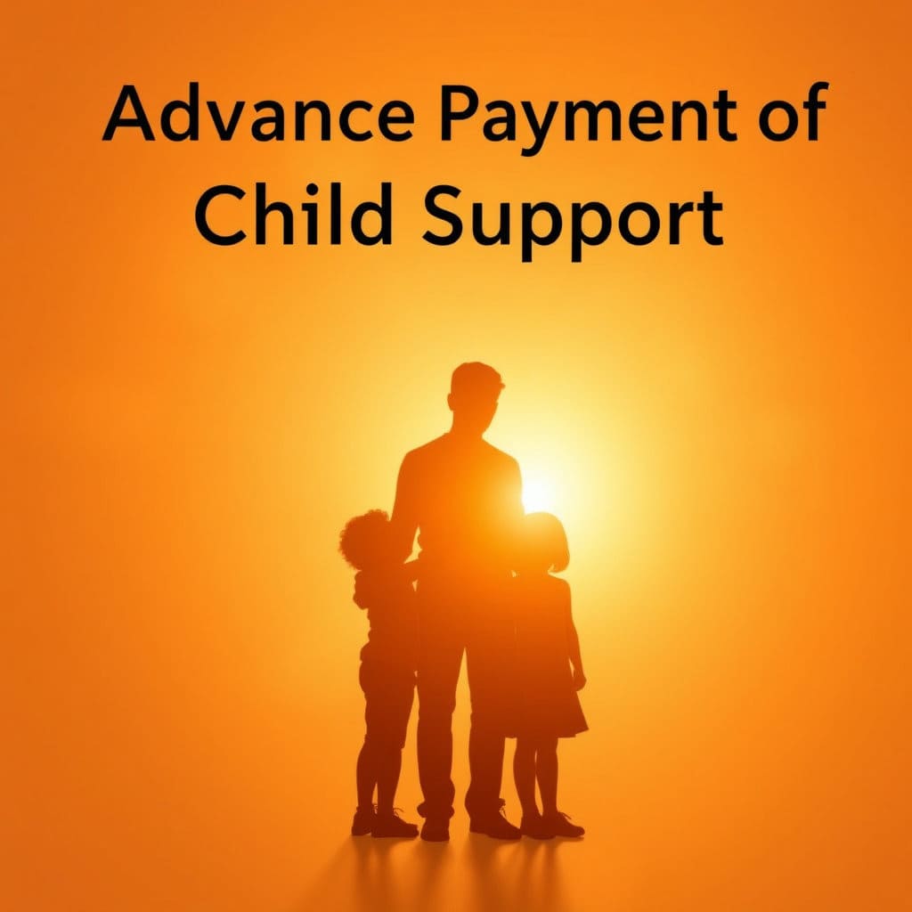 '양육비 선지급제'라는 문구와 함께, 한부모 가정을 상징하는 따뜻한 가족의 실루엣이 정부의 지원을 받는 듯한 이미지를 표현합니다. 든든하고 희망적인 분위기를 강조하여 제도의 핵심 메시지를 전달합니다.