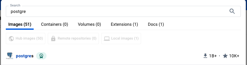 도커 데스크탑에있는 postgres 이미지