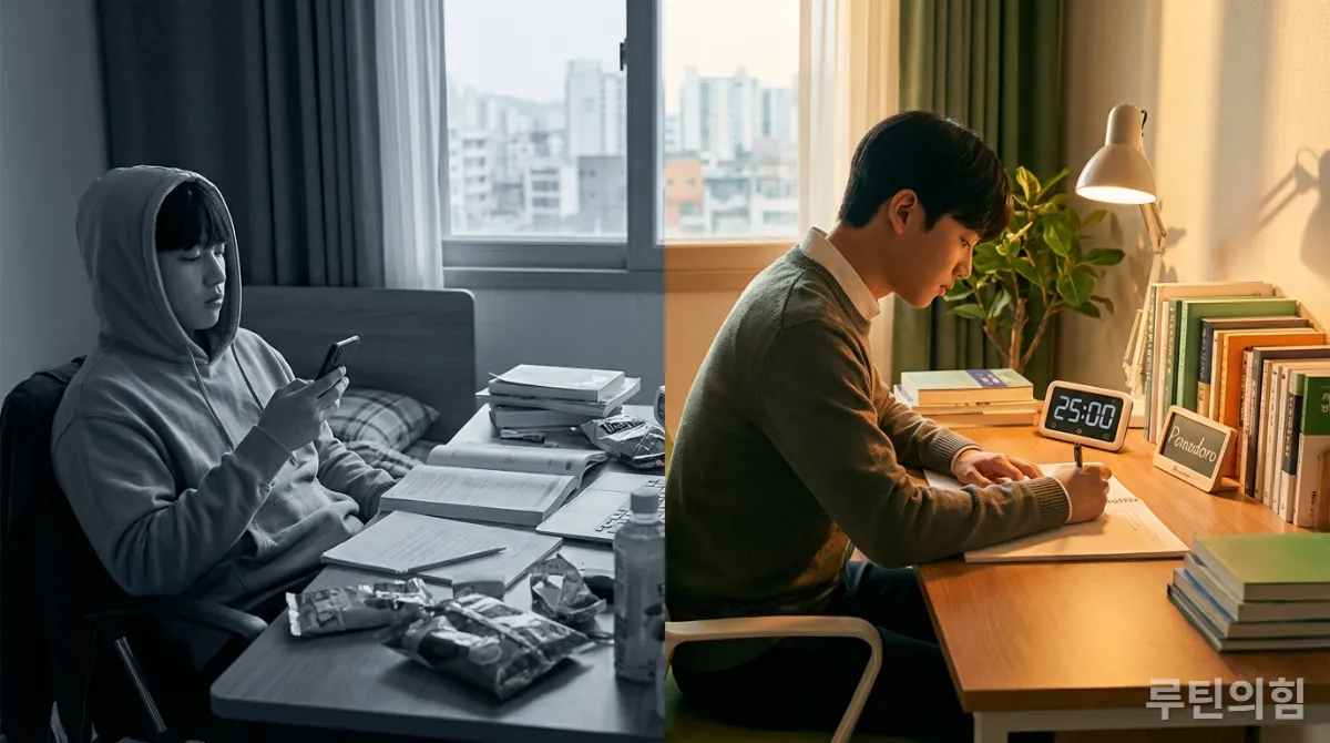 공부 슬럼프 전후의 대조적인 학습 모습