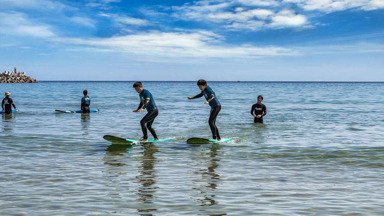 파도에서 서핑 교육