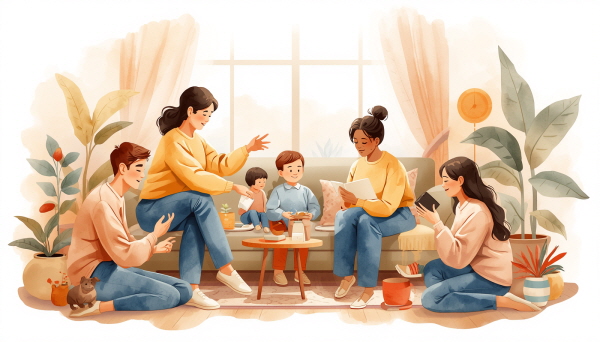 ESFJ는 사람을 중심에 두고 살아가는 유형입니다. 혼자 잘되는 것보다 함께 잘되는 것을 기뻐하고, 자신의 행복보다 주변 사람들의 안정을 먼저 생각하는 경우가 많습니다. 누군가 아프면 걱정하고, 누군가 힘들어하면 도와주려 하며, 가족과 친구들이 편안하기를 진심으로 바랍니다. 그래서 ESFJ 주변에는 사람이 많은 경우가 많습니다. 따뜻하고 친절하며, 배려심이 있다는 평가를 자주 듣습니다. 하지만 그런 사람일수록 의외로 깊은 외로움을 경험하기도 합니다에 관한 그림입니다