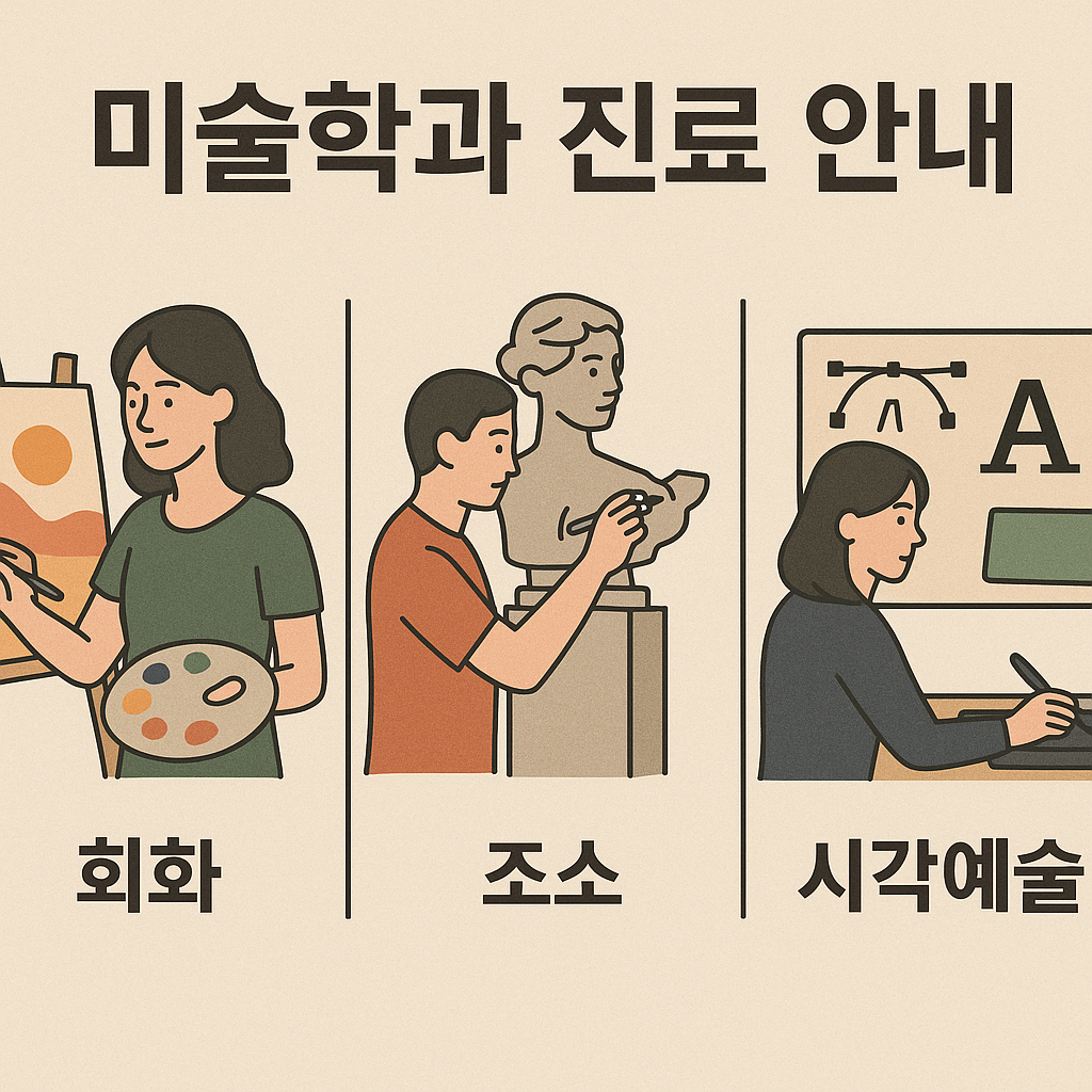 회화, 조소, 시각예술 분야를 설명하는 한국어 정보 이미지