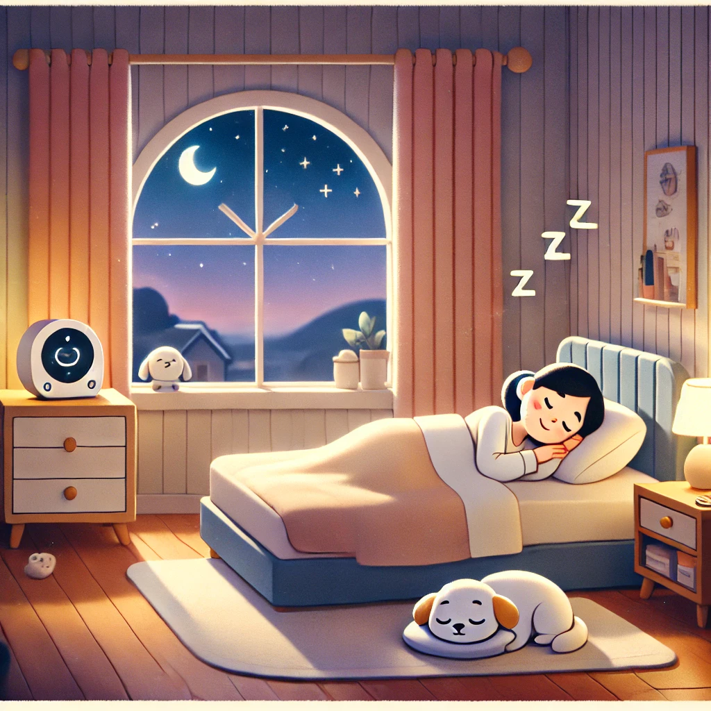 편안한 침실에서 옆으로 누워 자는 여성의 모습