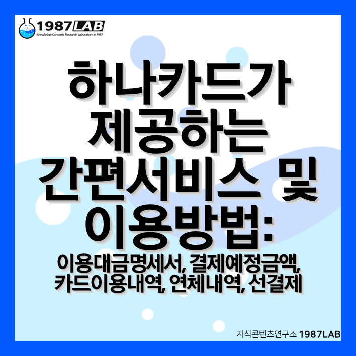 하나카드가 제공하는 간편서비스 및 이용방법: 이용대금명세서, 결제예정금액, 카드이용내역, 연체내역, 선결제