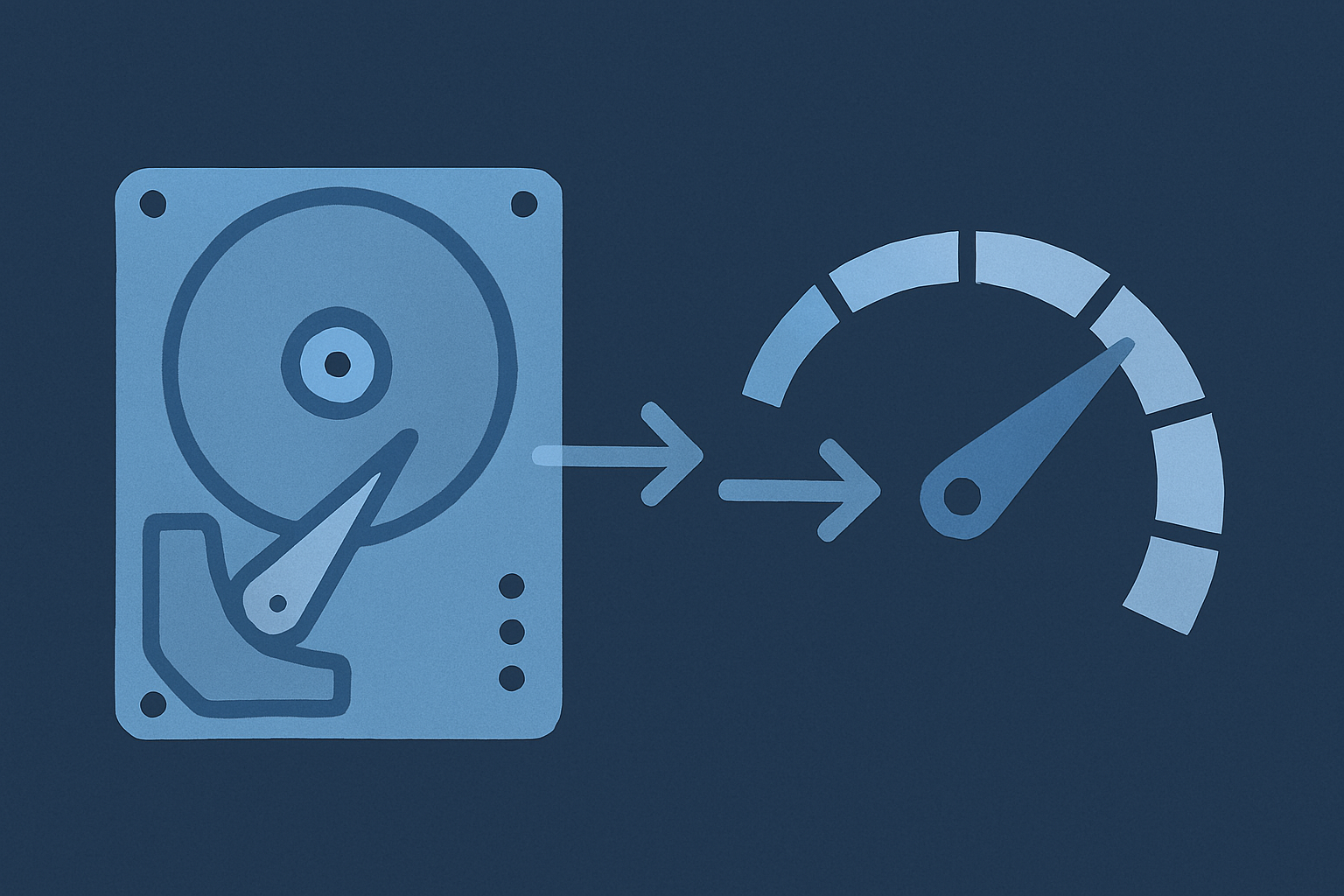 디스크와 성능 게이지 사이의 구조적인 데이터 흐름을 시각적으로 표현