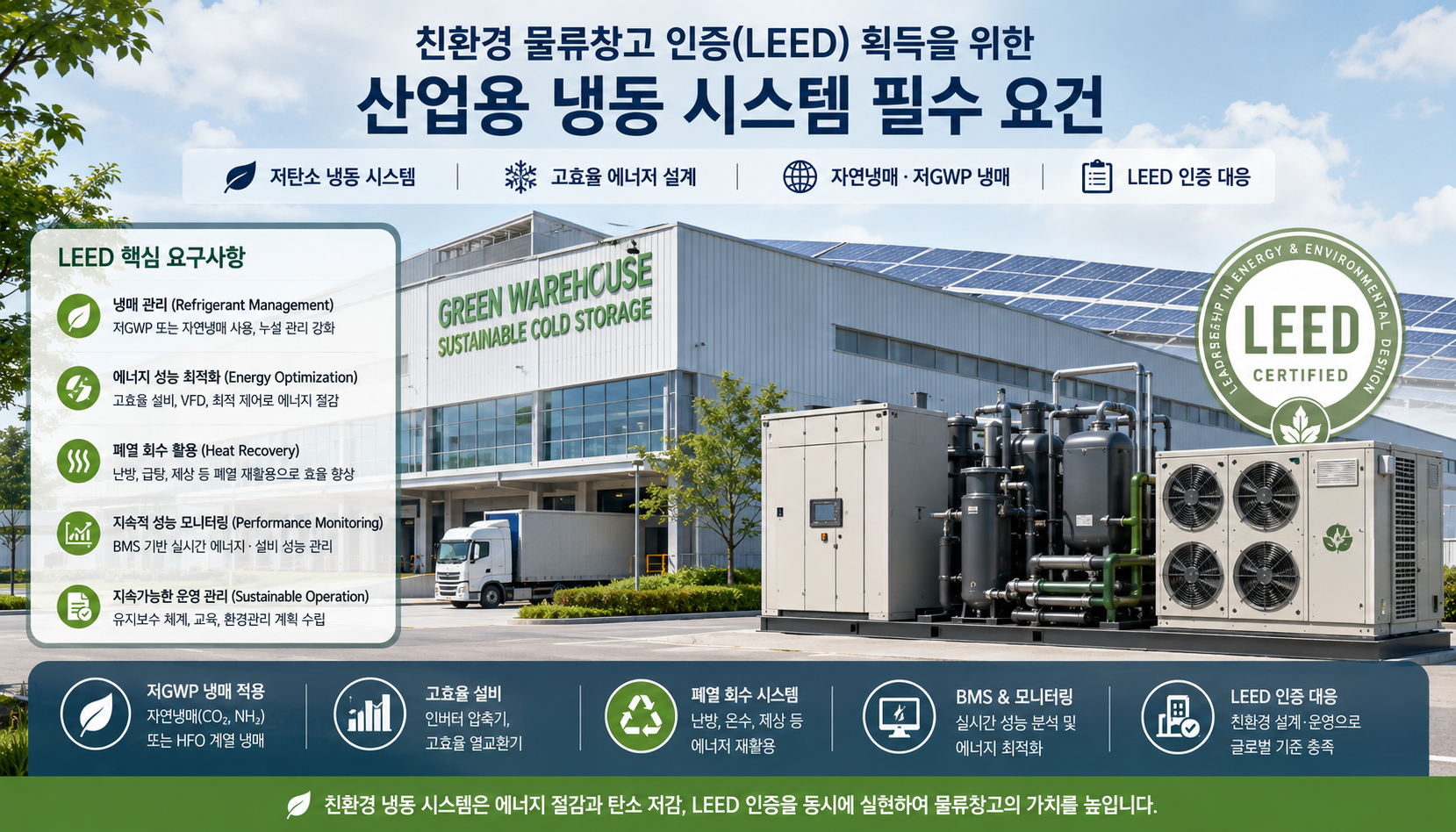 친환경 물류창고 인증(LEED) 획득을 위한 산업용 냉동 시스템 필수 요건