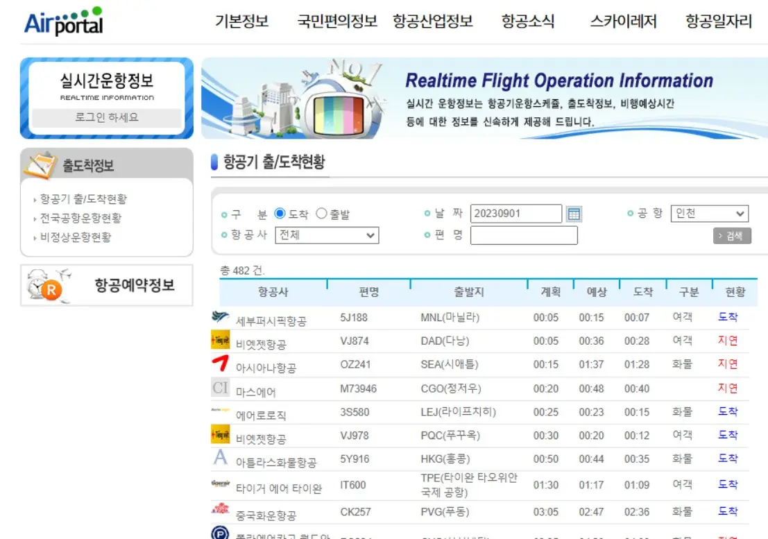 신시간 도착정보확인