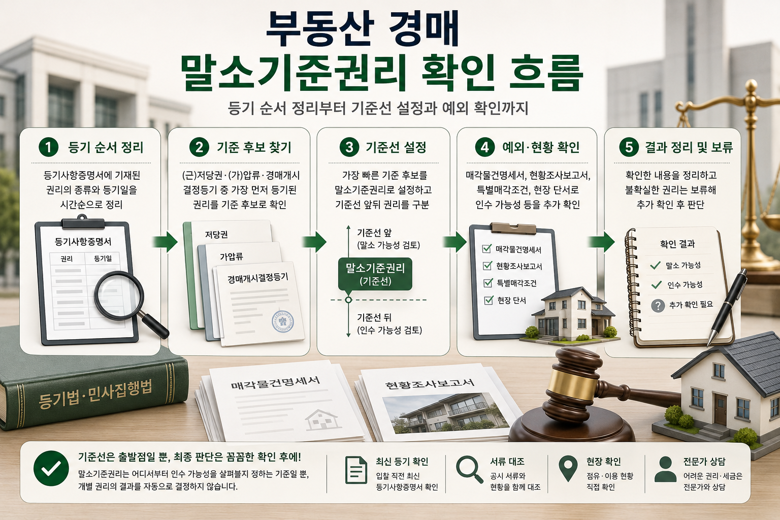 부동산 경매 말소기준권리를 등기 순서와 기준선, 예외 확인 순서로 정리