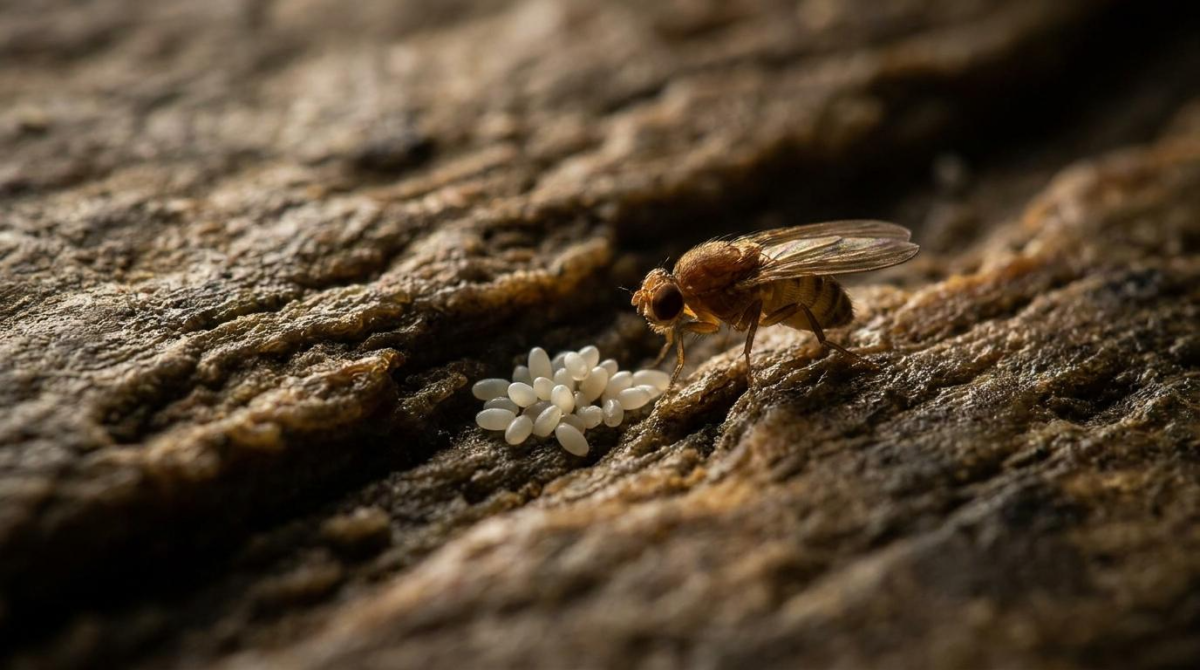 현미경으로 본 초파리 알과 주방 틈새 서식지