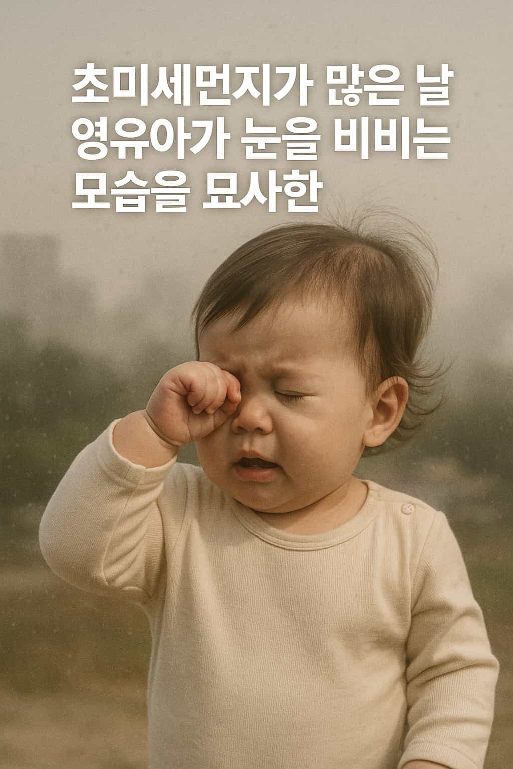 초미세먼지가 많은 날 영유아가 눈을 비비는 모습을 묘사한 이미지