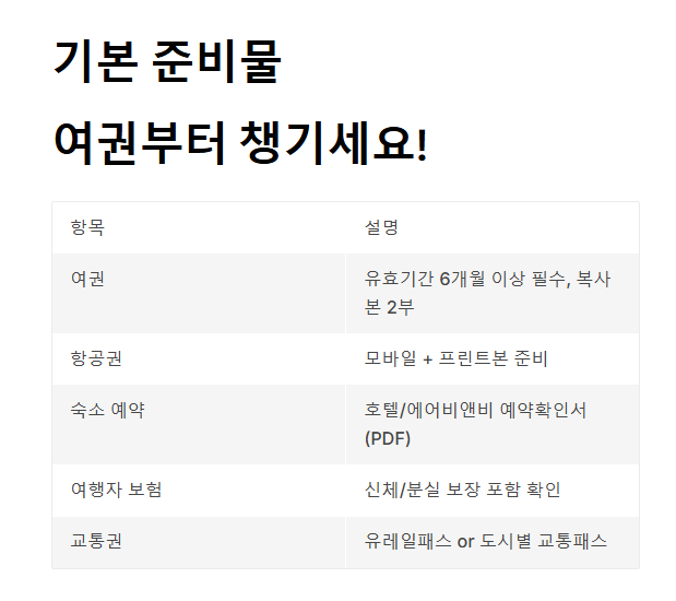 유럽 자유여행 준비물 체크리스트