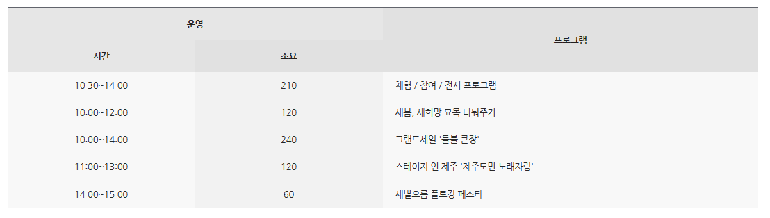 제주-들불축제-행사-프로그램표