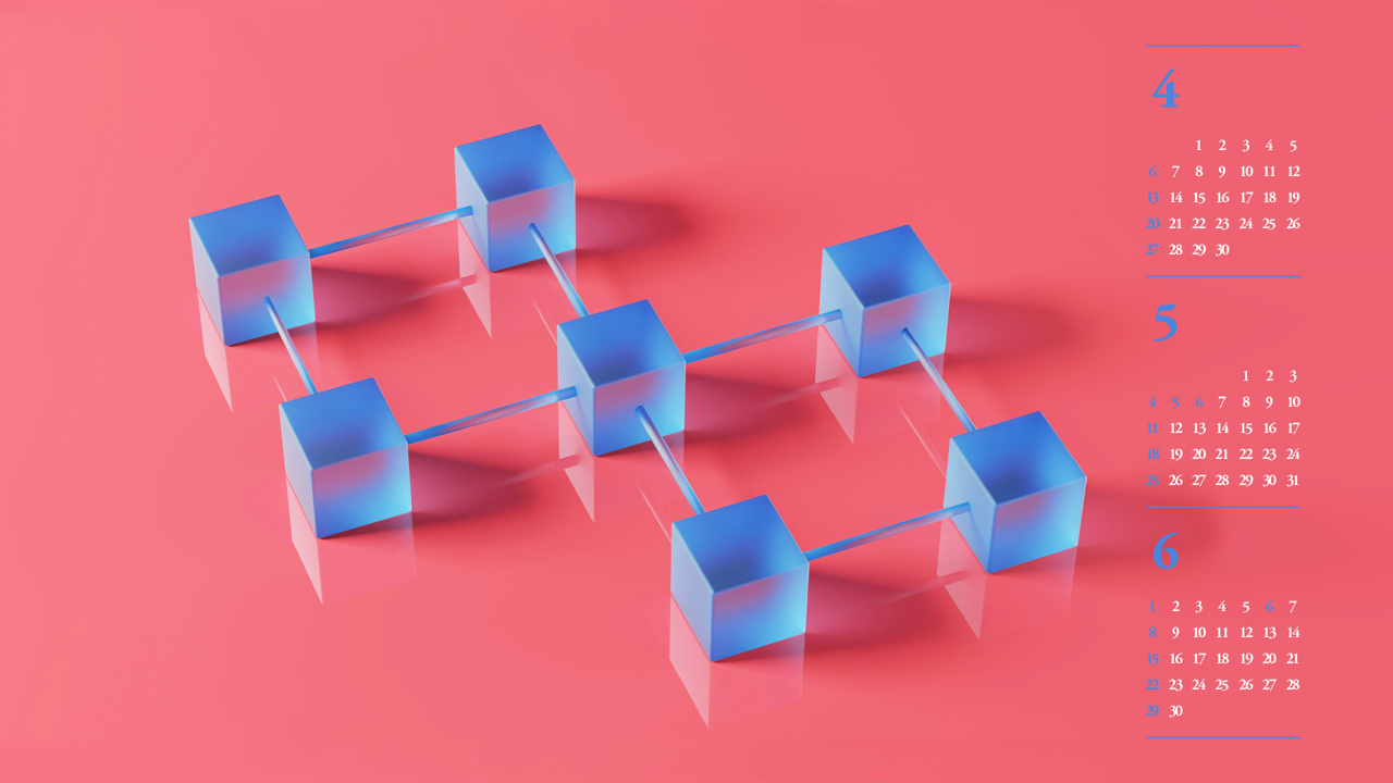 15 파란색 투명 큐브 B - 2025년5월 노트북배경화면