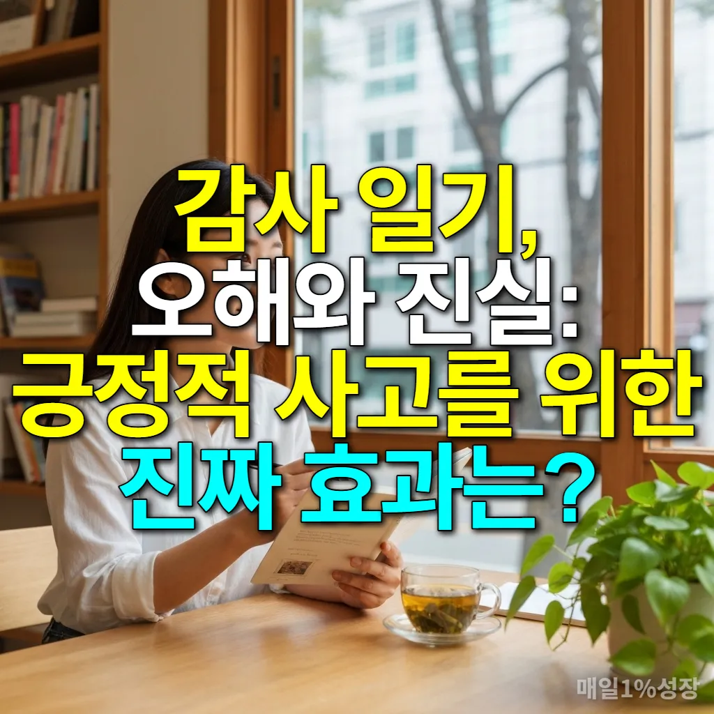 따뜻한 햇살이 드는 거실에서 감사 일기를 쓰고 있는 한국 여성