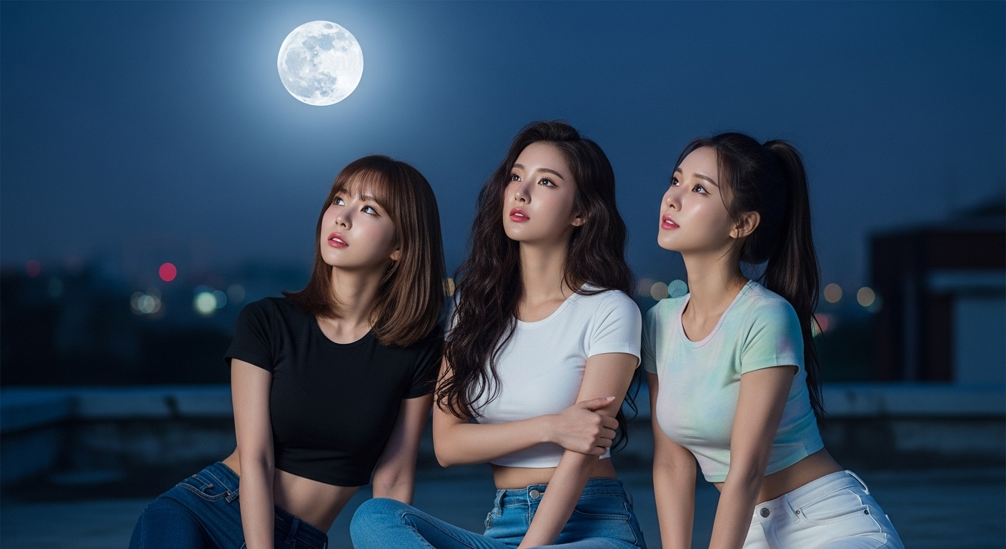 보름달을 보고있는 여자들