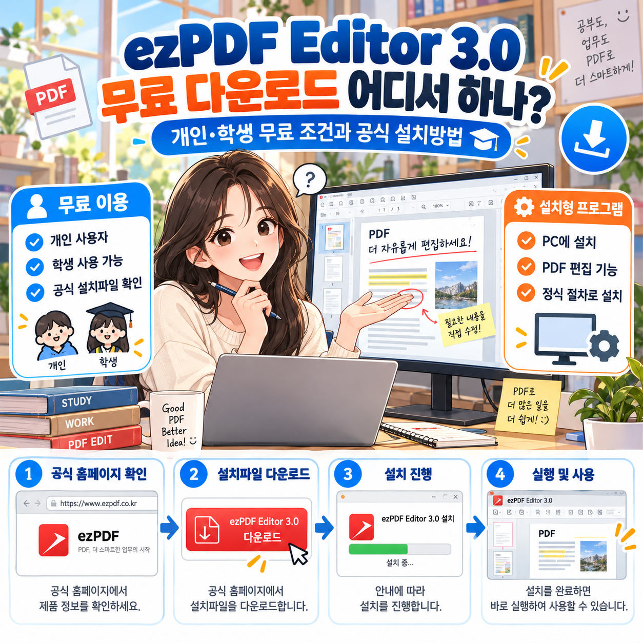 ezPDF Editor 3.0 무료 다운로드 어디서 하나? 개인&middot;학생 무료 조건과 공식 설치방법
