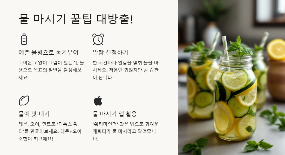 물 많이 마시는 법, 하루 2L 쉽게 채우는 팁