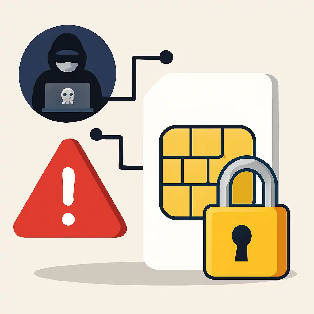 유심 보안과 해킹 경고를 시각적으로 표현한 일러스트 이미지