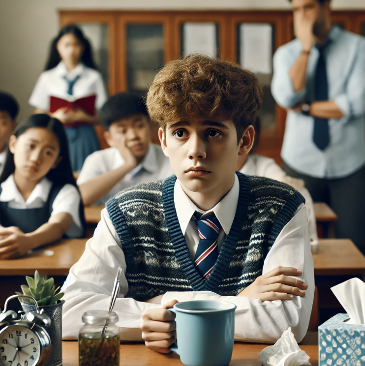 독감 걸린 학생 사진