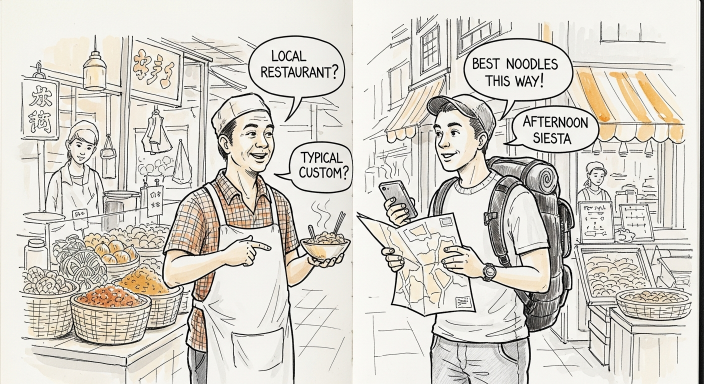 현지 맛집 관습 정보 묻는 영어