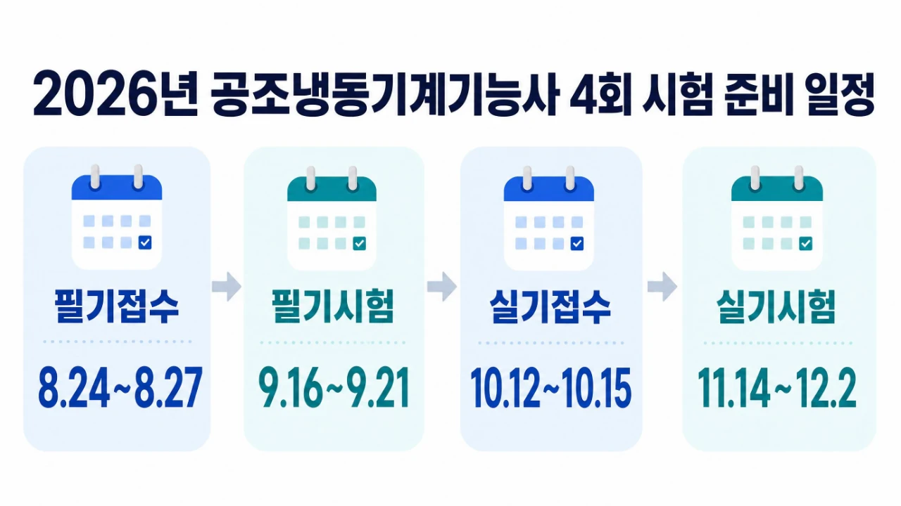 공조냉동기계기능사 4회 필기 접수부터 실기시험까지의 일정을 나타낸 이미지