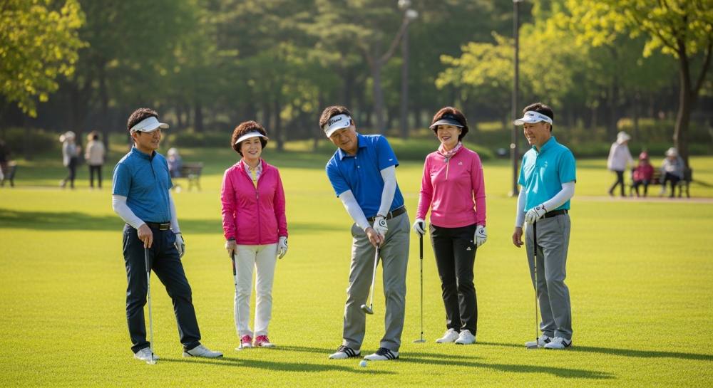 파크골프 모여서 하는 사진
