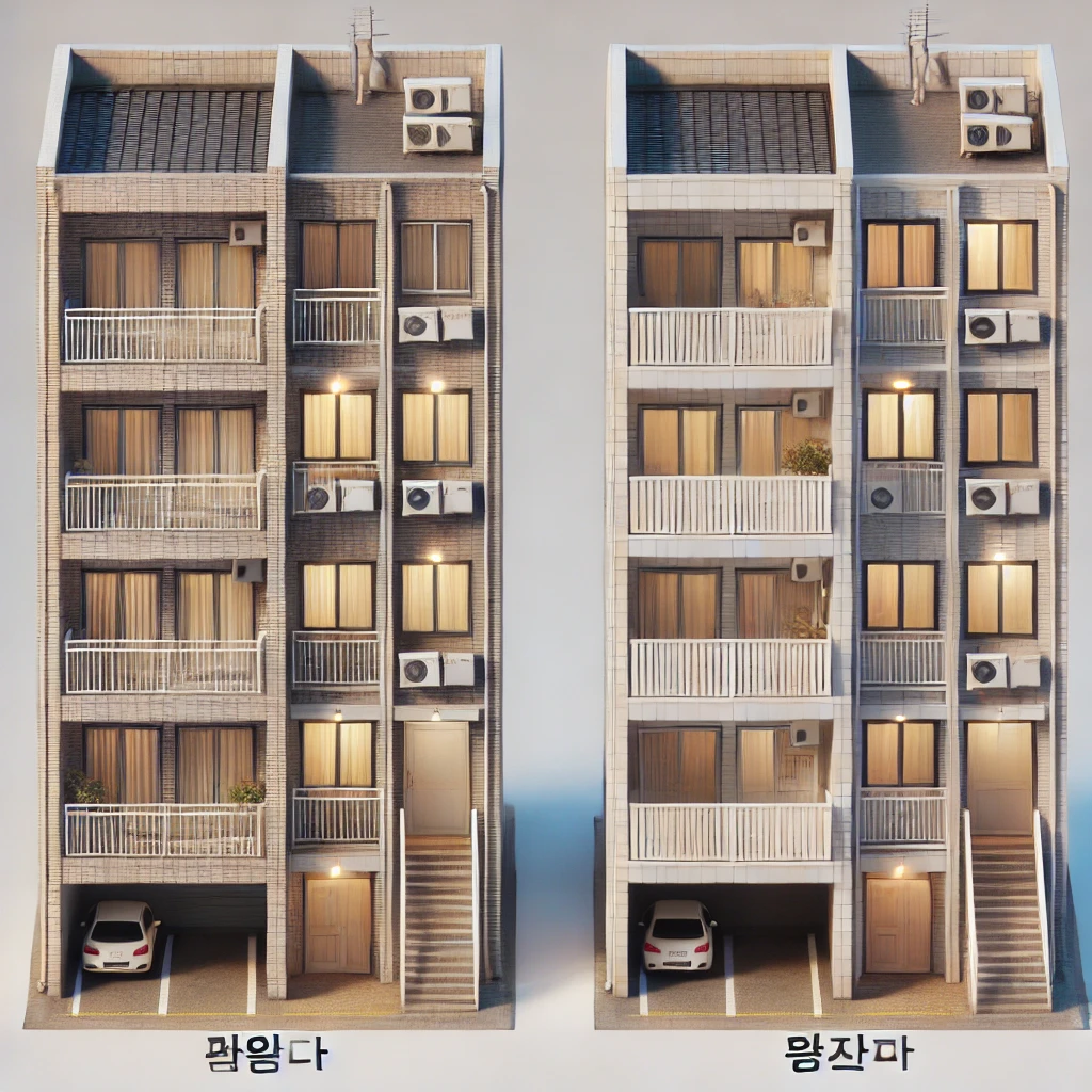 다가구주택과 다세대주택을 비교한 건물 구조